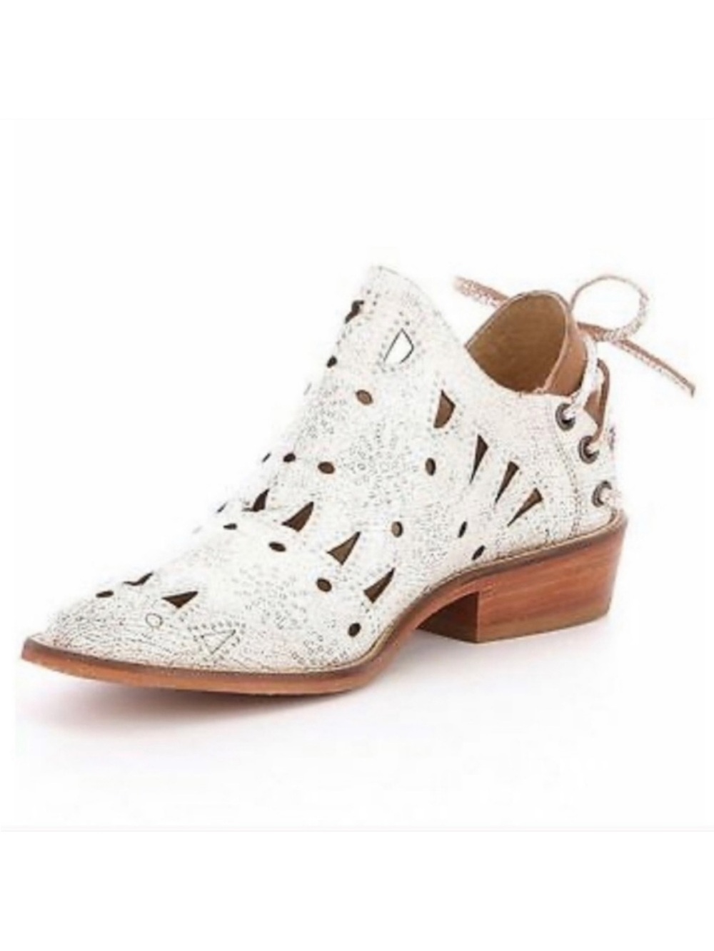 Anthropologie White Cutout Leather Lace-Back Ankle Booties